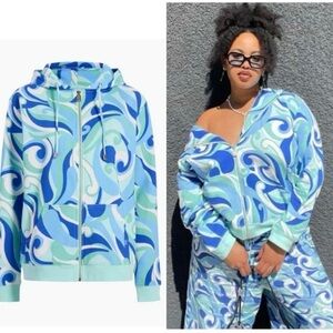 NWT Hill House The Allie Zip-Up Ocean Kaleidoscope Fleece Hoodie SZ Small